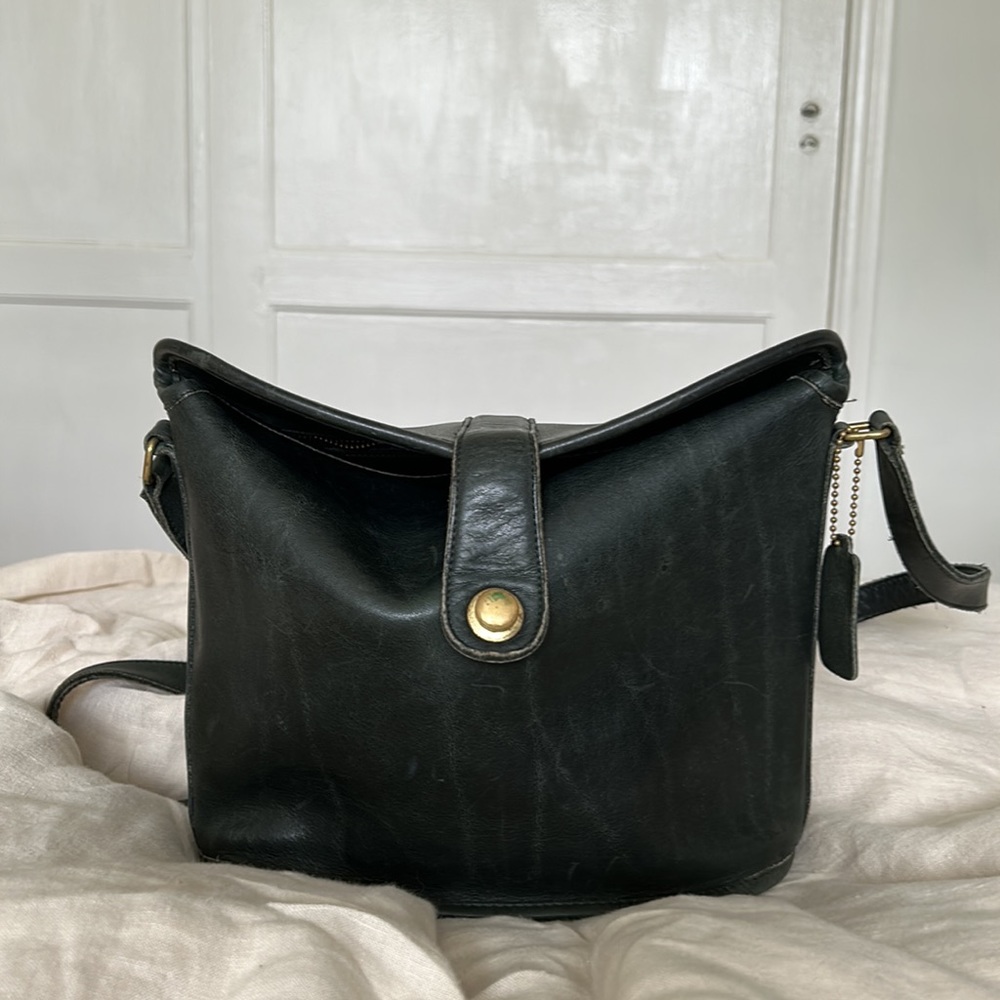 Vintage Coach purse, dark green with brass